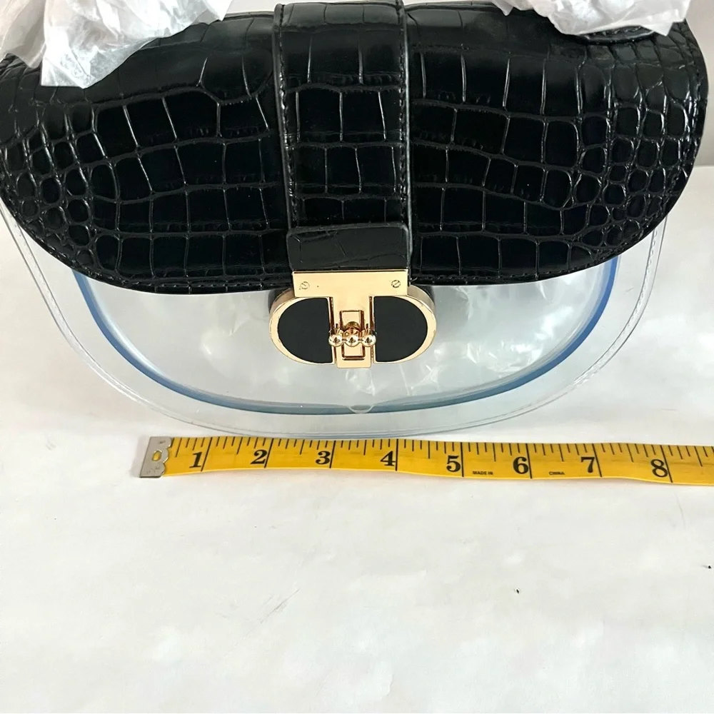 Clear Crossbody with Black Croc-embossed  Accents and Gold Turn Lock - New - Picture 9 of 10
